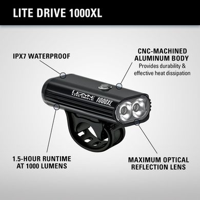 Велофара передня з пультом Lezyne Lite Drive 1000XL Remote Loaded, Black, 1000 lum, Y13 (4712806 002473)