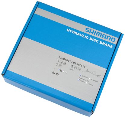 Гальмо дискове гідравлічне переднє Shimano MT410-2, ліва ручка BL-MT401, каліпер BR-MT410, J-kit гідролінія 1000mm (SHMO EMT4102JHFPRA100)