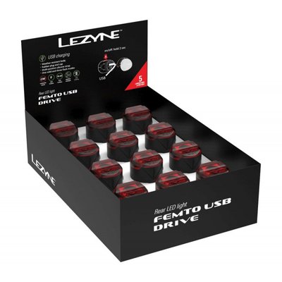Набір заднього світла Lezyne Femto USB Drive Box Set Rear, Black, 5 lum, Y14, 24 шт (4712806 003579)